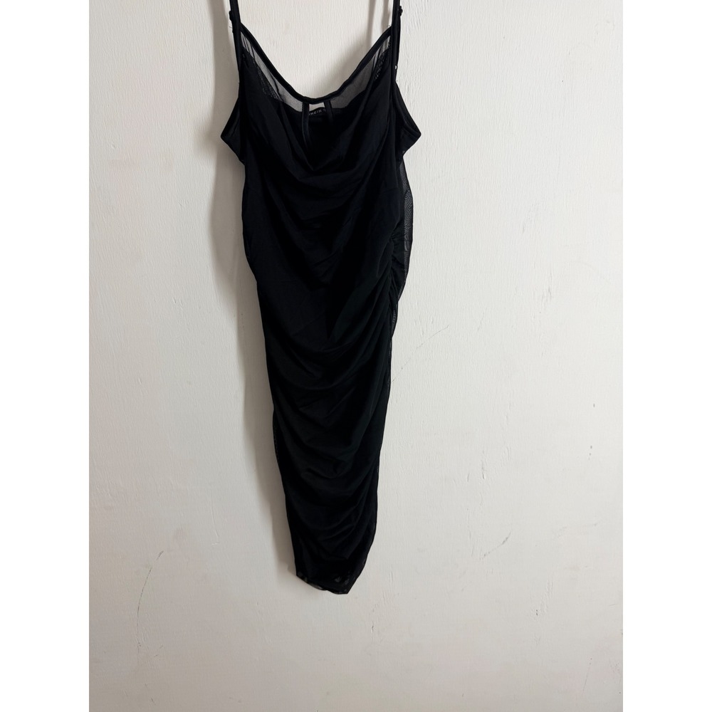 SHEIN Black Ruched Mesh Bodycon Midi Dress Cowl Neck Sleeveless Large